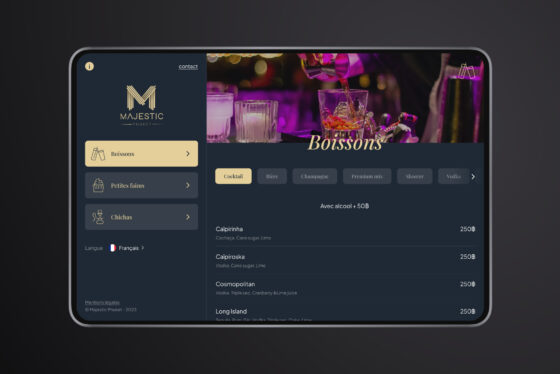 Menu tablette Majestic Lounge Phuket